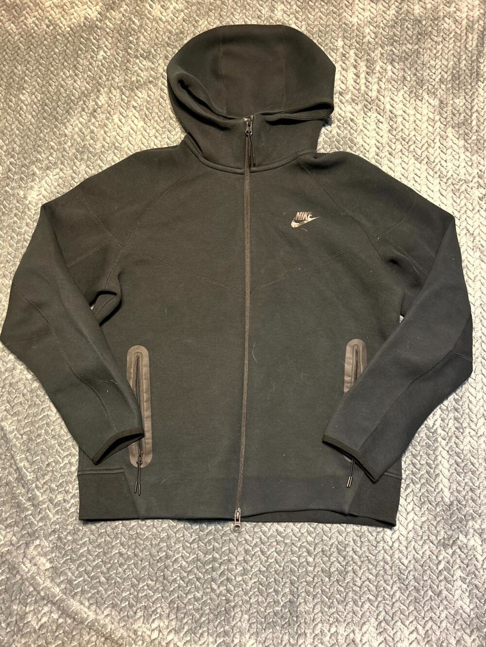 Nike Tech Fleece Windrunner Hoodie Men's Large Black Zipped Pockets Full Zipper